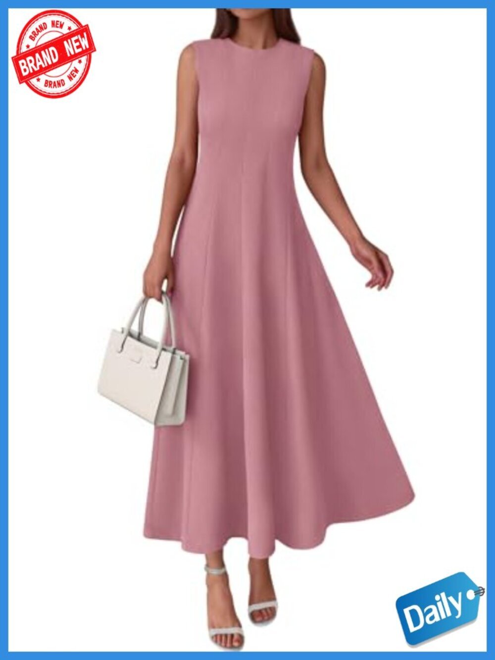 Sleeveless Crewneck Maxi Dress with Pockets Fit & Flare Semi Formal
